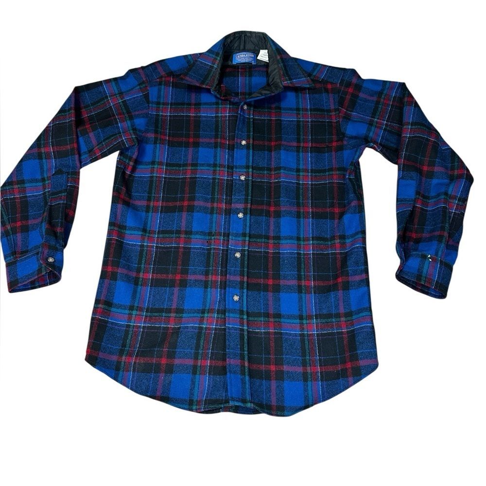 Vintage Pendleton Wool Plaid Shirt Mens
S Blue Tartan USA Virgin Wool Damage